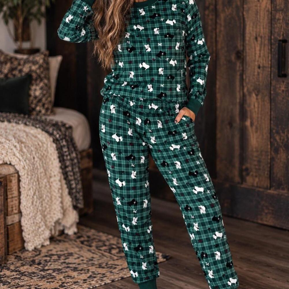 Joyspun green plaid dog print